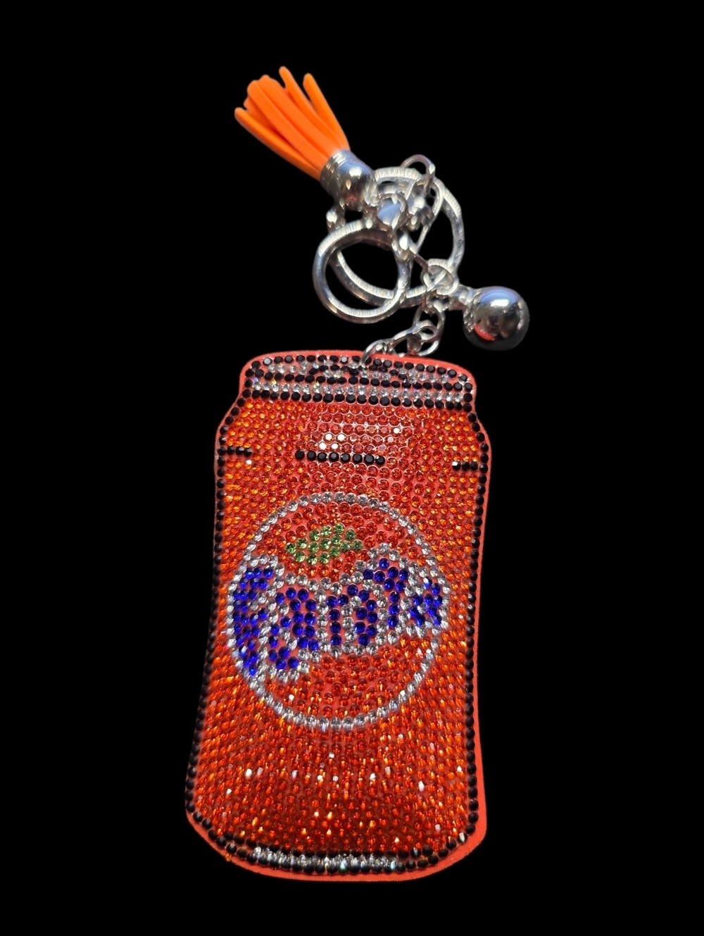 Orange Fanta Rhinestone Soda Can Phone Charm Keychain